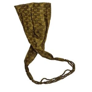 Infinity Scarf Paisley Wrap Olive Green Yellow 3 Strands Beads Necklace